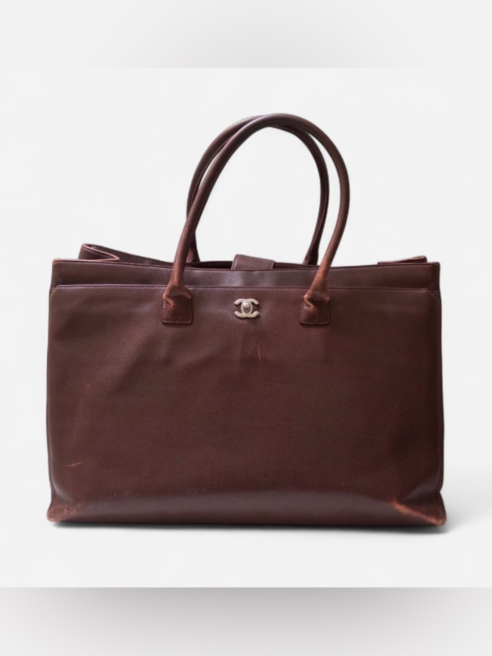 CHANEL Vintage Burgundy XL Executive Cerf Tote with Silver Double C